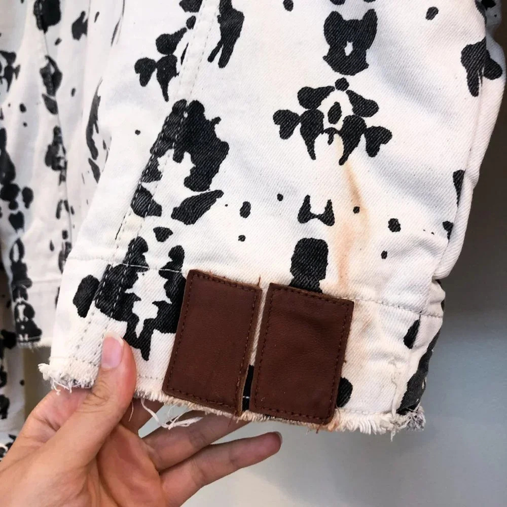 WOOD WOOD Black & White Splattered Canvas Jean Designer Denim Jacket S FLAWED - Picture 8 of 10